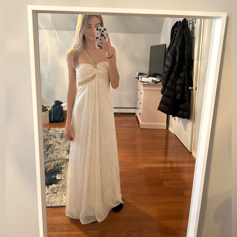 White and gold prom dress
